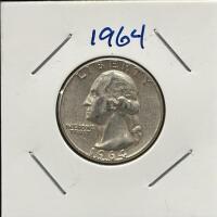 1944, 1959, 1962, 1964 Washington Quarters, Silver Coins Set - 5