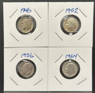 1946, 1952, 1956, 1964 Roosevelt Dimes, U.S. Mint Silver Coins Set