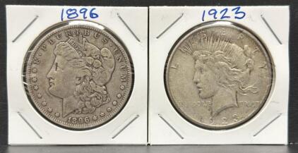 1896 Morgan Dollar & 1923 Peace Dollar, Silver, U.S. Mint