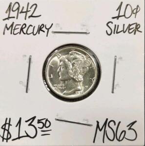 1942 MS63 Silver Mint State Mercury Dime