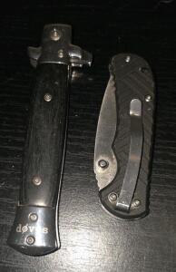 (1)9" Italian Milano Stiletto Knife Spring Assisted Wood Auto Tactical Defense EDC,(1)O'Reilly Tactical Folding pocket Knife.