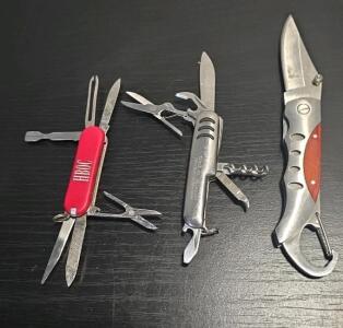 (1)VINTAGE MYRON SWISS STYLE FOLDING MULTI TOOL POCKET KNIFE ,(1)Multi-purpose pocket knife,(1) HBOC Swiss Multitools Knife