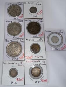 (9) Silver Foreign Coin Currency