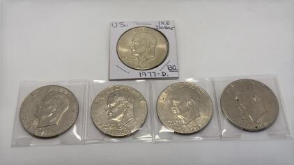 (3) 1977-D Eisenhower Dollar Coin (1) 1776-1976-D Bicentennial Eisenhower Dollar Coin (1) 1776-1976 Bicentennial Eisenhower Dollar Coin