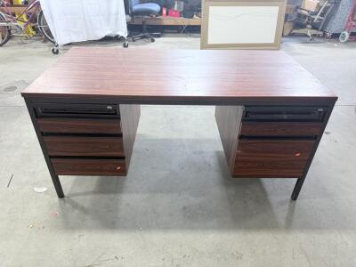 (1) Brown Wooden Desk w/ 4 Drawers - 61.5&rdquo;x30.5&rdquo;x29&rdquo;