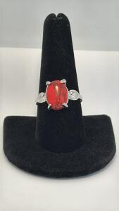Red Turquoise Set In A Silver Toned Ring Size 9.5