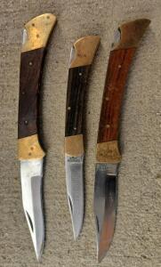Vintage Wood Handle Lockback Folding Pocket Knife,Set of 2 Vintage Wood and Brass Handled Folding Pocket Knives