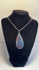 91.00ct. Natural Rainbow Agate Teardrop Pendant W/Silver 925 Necklace