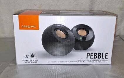 (1) Pair Of Creative Pebble 2.0 USB-Powered Desktop Speakers W/ Far-Field Drivers & Passive Radiators For Pcs & Laptops, Black