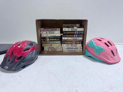(2) Kids Bike Helmets & Assortment Of Tony Hillerman Paperback Books