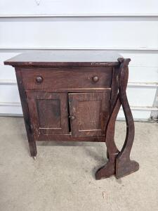 (1) Brown Rolling Cabinet W/ Mirror- 28&rdquo;x32&rdquo;x17&rdquo;