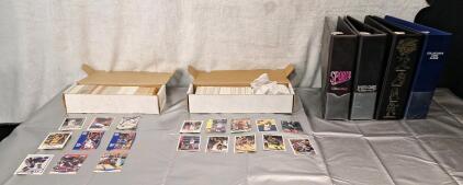 (2)Boxes Of Assorted Sports Trading Cards & (4) 3" Ring Binders