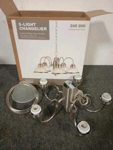 5-Light Chandelier with 5 Frosted Ribbed Glass Shades.