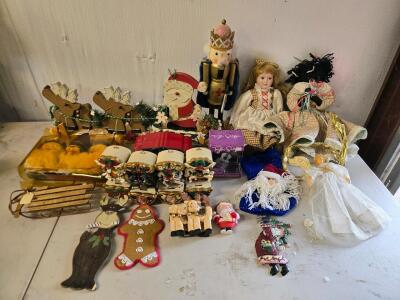 Christmas Decorations & (2) Dolls