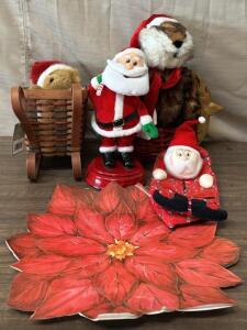 Santa Claus Statue & Variety of Christmas Decorations