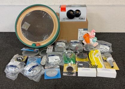 Brand New Products!! Including (1) Round Kitten Toy, (1) Box Of Pebble Modern 2.0 USB Desktop Speakers, (1) Box Of Stretcher Sheets, And More