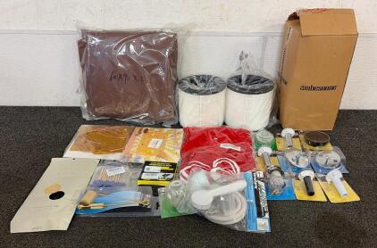 Brand New Products Including (1) King Size Bed Spread, (2) Air Filter Replacements, Thermal Pot Covers, And More