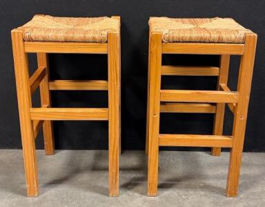 (2) Wooden Wicored Stools