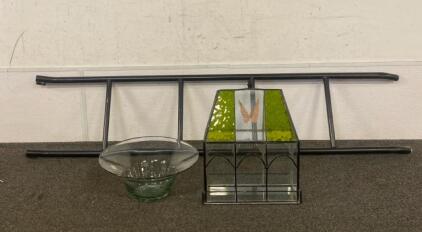 Mini Greenhouse Themed Terrarium, Glass Serving Bowl, Small Ladder