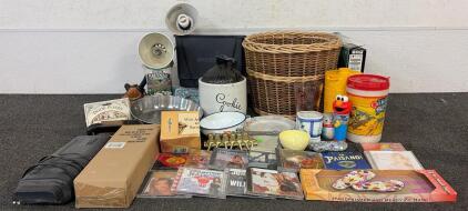 (1) Monmouth Pottery &ldquo;Cookie Jug&rdquo; Cookie Jug,(1) Wicor Basket, (2) Vintage Thermos, And More