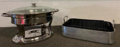 Tramontina 4.2-Quart Oval Stainless Steel Chafing Dish, Culinary Essentials Roasting Pan With Non-Stick Rack