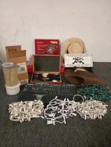 Gun Cleaning Kit, Chest Waders, Straw Hat, Air Filter 2276, Keyboard With Wrist Support, Christmas Lights Purple and Clear In Working Condition