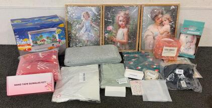 Brand New Products Including (2) Seabed World Lamp Lighting Move, (1) Set Of Stair Treads For Wooden Steps, (1) Heart Art Framed Wall Art-Girl, And More