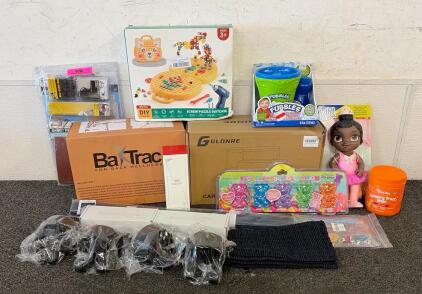 Brand New!! (1) BacTrac For Back Wellness Bundle, (1) Kids Screw Puzzle Suitcase, (1) Car Seat Filler Organizer, And More