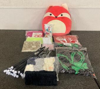 Large Fox Squishmallow, (2) Shamrock-Heart V-Neck Women&rsquo;s T-Shirt, Red V-Neck Heart T-Shirt, Hand-Held Console Cover, Nail Charms Kit, (2) Packs of Heart Shape Balloon Kits, Phone Case, Baby Headbands, Solar Power Firefly Lights