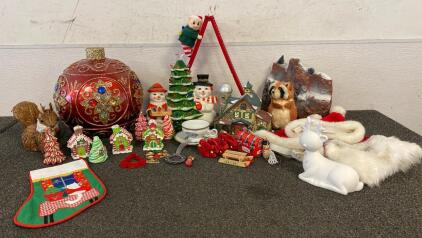Heartland Valley Village Deluxe Porcelain Lighted House, Giant Christmas Ball, Light Up Snowmen Statue, Dog Santa Hats, Ornaments, And More