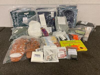 ALL NEW!!! (8) Waffleknit Soze Small Women&rsquo;s Robes, (4) XL Green Women&rsquo;s Tops, XXL Women&rsquo;s Satin Pajama Set, Kids Grey Swetapants, Women&rsquo;s Medium Shorts, Beanie, Lace Crop Top, And More