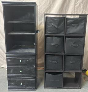 Cubby Hole Shelf And Black Cabinet With Drawers