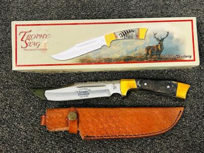 Frost Cutlery "Trophy Stag" 12.25" Overall Satin Finish Stainless Steel Hunting Knife With Sheath