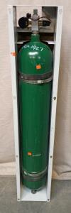 Nitrogen Gas Cylinder, Secured In a White Metal Rack. 49" Tall Comes With 15' Hose