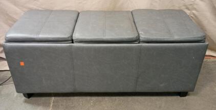 Simpli Home Avalon Contemporary Slate Grey Faux Leather Storage Ottoman Bench.