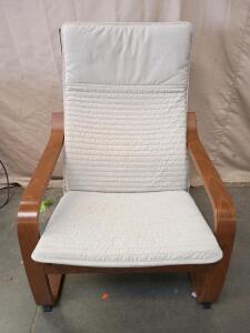 IKEA PO&Auml;NG Armchair With A Birch Veneer Frame And A Knisa Light Beige Cushion