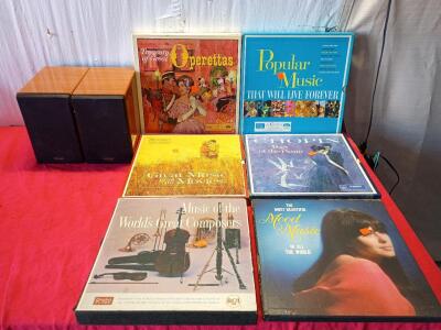 Assortment Of Vintage Vinyl Records And Speakers!