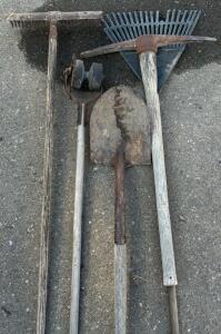 Pickaxe, Shovel, Rake, Lawn Edger, & Landscape Rake