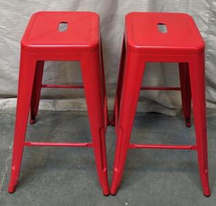 (2) Red Metal Stools / 24&rdquo; H