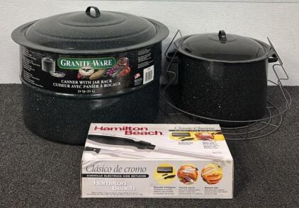GraniteWare Canner w/ Jar Rack, Mini Canner, & Hamilton Beach Electric Knife