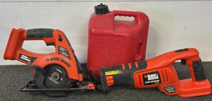 Black & Decker Firestorm 14.4V Cordless Circular Saw, Black & Decker Firestorm 14.4V Cordless Reciprocating Saw, & 2gal Gas Can