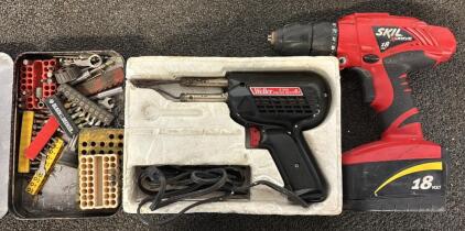 Weller Soldering Gun, Skil 18v Xdrive Drill, & Assortment of Drill Bits