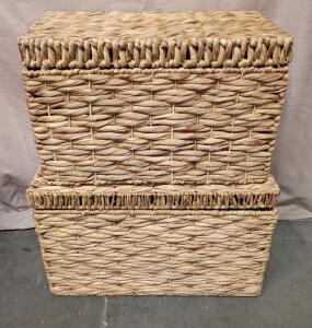 [2] Martha Stewart Woven Storage Baskets With a Lid, New With Tags 17"x27"x16", 16"x24"x14"