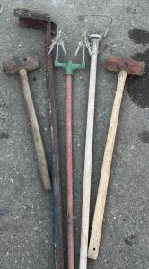 Stirrup Hoe (2) Large Hammers, & Post Hole Digger