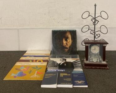 (7) Records, (2) Realty Bluebook, Real Estate Dictionary, Wallace Silversmiths Clock, Wine Rack