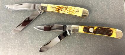 (2) Bone Handle Style Pocket Knives "Frost Cutlery)