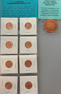 U.S Treasury Commemorative Medallion And 1 Troy Ounce .999 Fine Copper Medallion