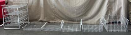 Shelf With Metal Wire Mesh Basket Shelves And (6) Loose Wire Mesh Baskets of Various Sizes