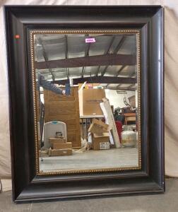 Large, Rectangular, Dark Wood-Framed Wall Mirror With a Gold Beaded Inner Trim. 55"x44"