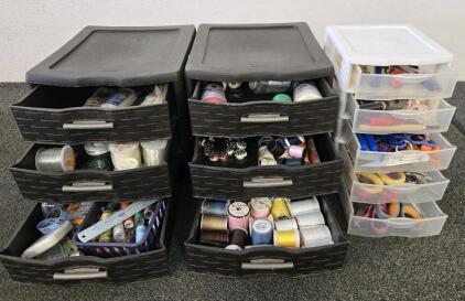 (3) Plastic Storage w/Sewing Supplies & Scissors